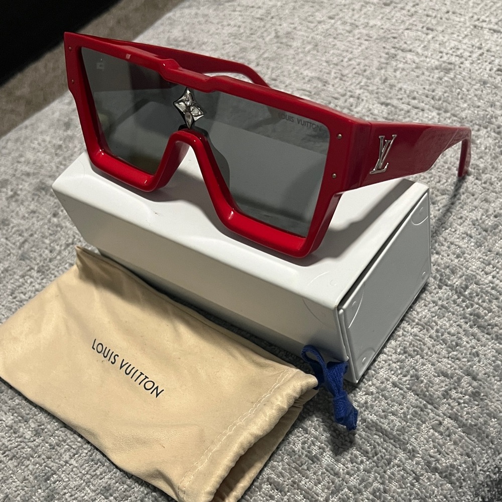 Authentic Red Louis Vuitton Cyclone Sunglasses